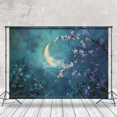 Aperturee - Night Cloud Moon Leaves Lilac Floral Photo Backdrop